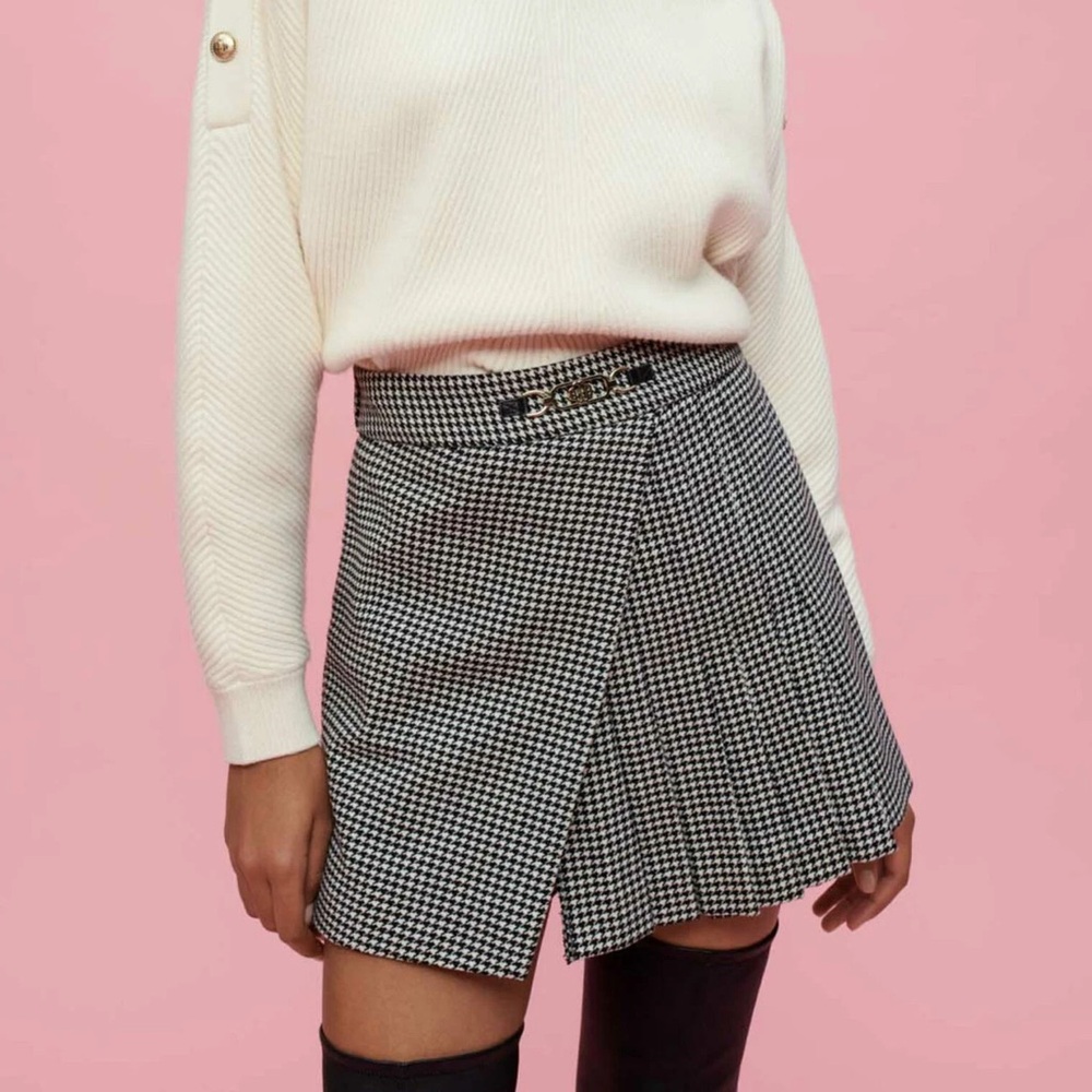 Maje Houndstooth pleated skirt